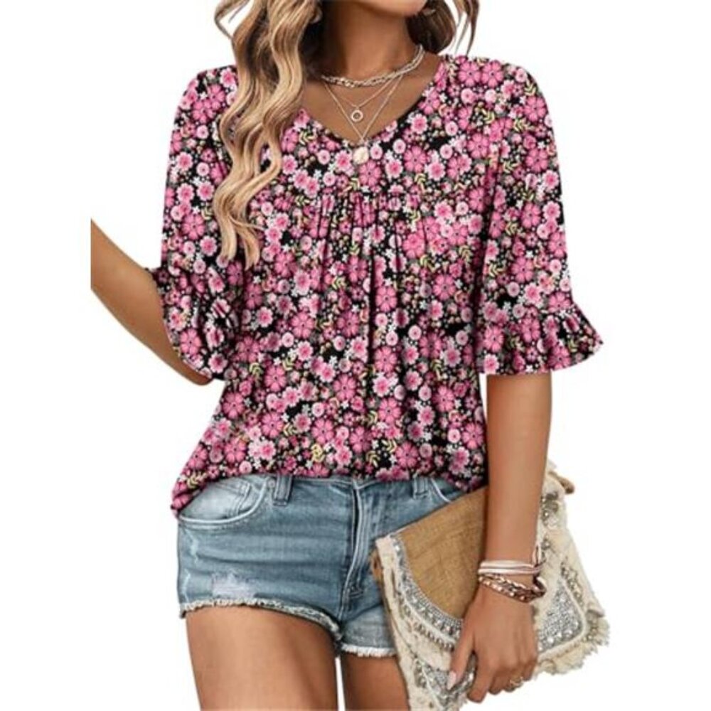 Half Sleeve Top for Women Summer Dressy Casual Tunic Top
